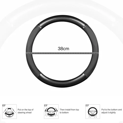 Miniatura 4 de Ergocar Funda deportiva de fibra de carbono y cuero PU para volante de automóvil, protector antideslizante para volante de automóvil universal