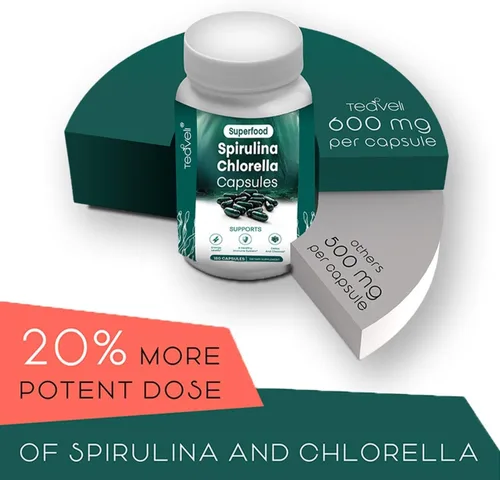 Miniatura 6 de Teaveli Paquete de cápsulas de Spirulina Chlorella y jugo de hierba de cebada en polvo