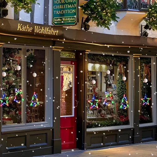 Miniatura 6 de LYUBASA Paquete de 3 luces de Navidad para ventana con temporizador, alimentadas por baterías, lechón LED multicolor para árbol de Navidad