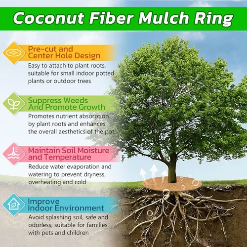 Miniatura 4 de Legigo 4 alfombrillas protectoras de fibra de coco, anillo protector de plantas de árbol de coco natural, anillo de protección de fibra de coco
