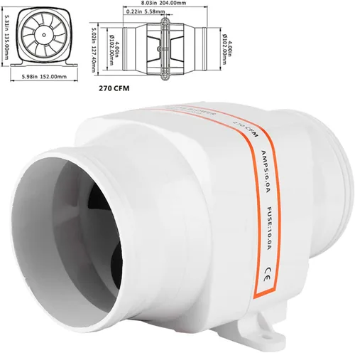 Miniatura 5 de Soplador de aire de sentina marina, soplador de aire de sentina en línea de 4 pulgadas, ventilador de ventilación fuerte para yate RV (12 V)