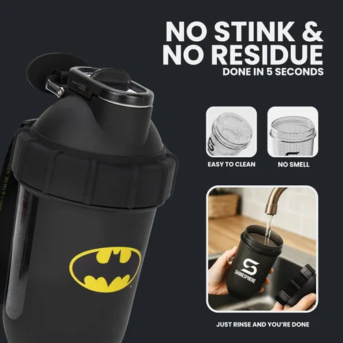 Miniatura 7 de SHAKESPHERE Vaso Tritan Shaker de 23.7 fl oz – Edición Limitada Batman Diseño de cápsula, sin BPA, tapa deslizante de acero, caja de coleccionista