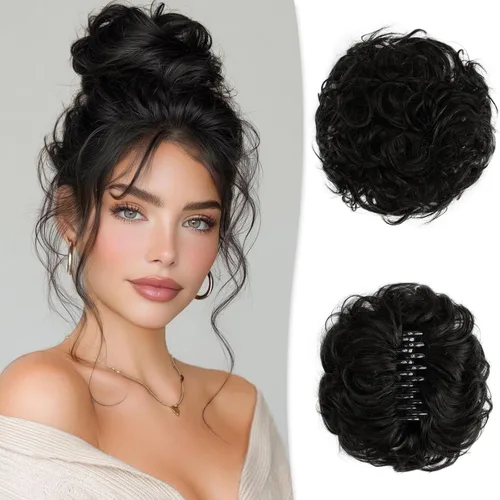 Miniatura 28 de RUWISS Pinza de Garra Moño Desordenado Postizo de Cabello Humano Real Moños Ondulados Rizados Chignon Extensiones de Moño Peinado Recogido