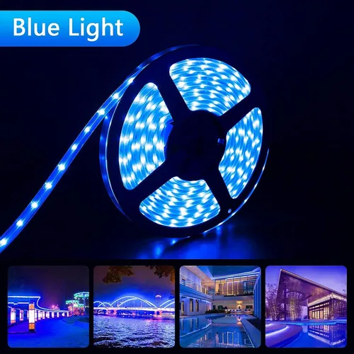 Miniatura 3 de Tira de luces LED solares azules para exteriores, tira LED impermeable IP67 de 16.4 pies, cable USB para uso recargable, cuerda de luces solares