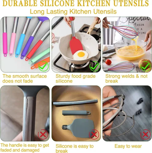 Miniatura 7 de Umite Chef Juego de Utensilios de Cocina, 15 piezas Juego de Utensilios de Cocina de Silicona para Cocinar, Silicona Antiadherente con Mango