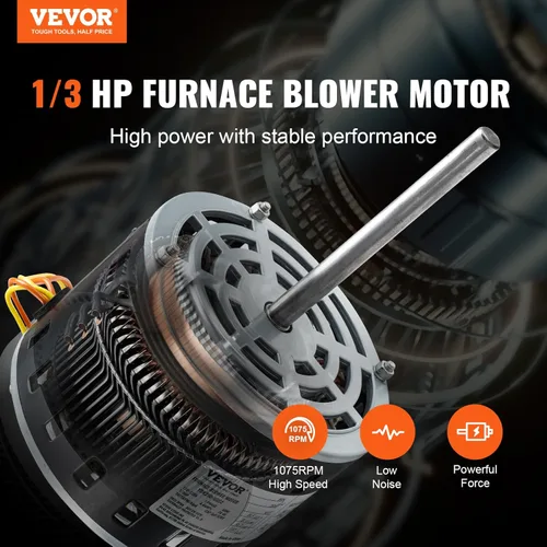 Miniatura 2 de VEVOR Motor soplador de horno de 1/3HP, 110/120V 4.4Amps, 1075RPM 4 velocidades, rotación CW/CCW, 48 marcos de 5.2 pulgadas de longitud del eje