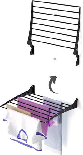Miniatura 55 de foxydry Tendedero plegable para colgar en la pared, vertical plegable para interiores y exteriores, en acero aluminio (31.5 in)