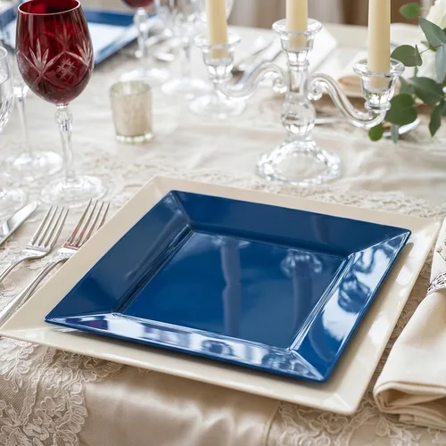 Miniatura 7 de Smarty Had A Party Platos desechables de plástico para postre, platos de ensalada cuadrados azules resistentes de 6.5 pulgadas para aperitivos, Azul