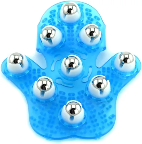 Miniatura 8 de Samyo Guante para masajes en forma de mano, masajeador corporal con 9 rodillos de 360 grados, bola giratoria metálica, cuidado para el cuerpo, Rosa