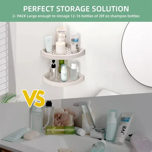 Miniatura 6 de Estante esquinero de ducha para baño, montado en la pared, sin perforaciones, estantes de almacenamiento, cestas triangulares adhesivas