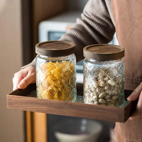 Miniatura 4 de Tarro de vidrio vintage para cocina, almacenamiento de vidrio para cocina y despensa, con tapa de madera hermética para galletas, dulces, granos