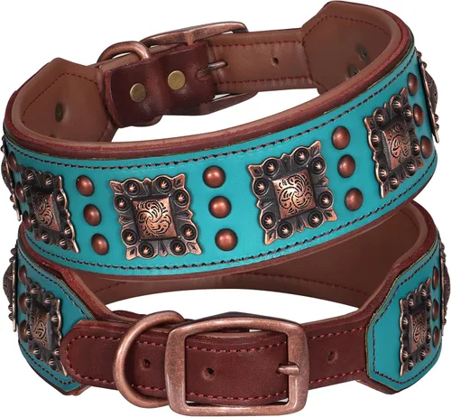 Miniatura 10 de PET ARTIST Collar de Perro de Cuero Acolchado Mejorado, Collares de Perro de Cuero Genuino de 2 Pulgadas de Ancho con Remache Tachonado Resistente