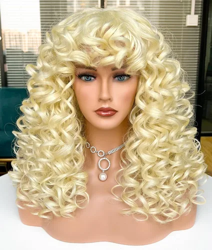 Miniatura 18 de Pelucas afro rizadas para mujeres negras, peluca larga y rizada con flequillo, fibra sintética esponjosa, sin pegamento, para cosplay y uso diario