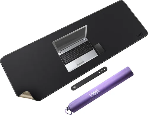 Miniatura 24 de Vyaaa Tapete de cuero para escritorio, 63" x 23.6" pulgadas, protector de escritorio de cuero, impermeable, extra grande, alfombrilla de mouse Negro