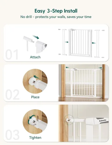 Miniatura 5 de Babelio - Puerta de bebé de metal, de 74-109 cm, con cierre automático, fácil de instalar, puerta para mascotas PressGuard P7, puerta de seguridad