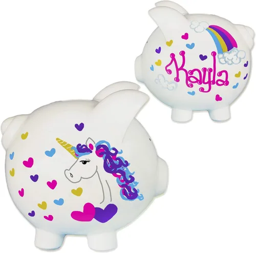 Miniatura 13 de My Bambino Hucha personalizada pintada a mano para niñas, grande, de cerámica, color blanco, tapón extraíble (sirena)