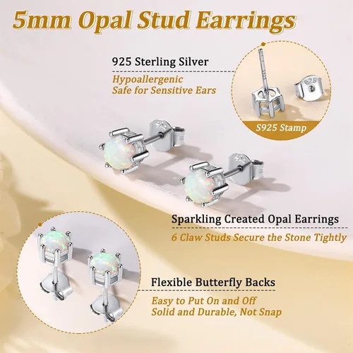 Miniatura 4 de Suplight 925 Sterling Silver 6 Prong Birthstone NecklaceStud Earrings, Dainty Small Crystal Jewelry for Women Girls (with Gift Box)