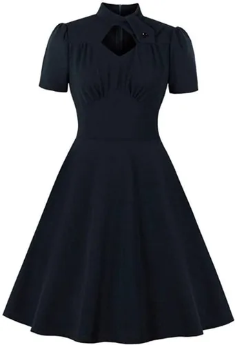 KUFEIUP Vestido vintage de los años 40 para mujer, de manga corta, con lazo y cuello para corbata, para fiesta