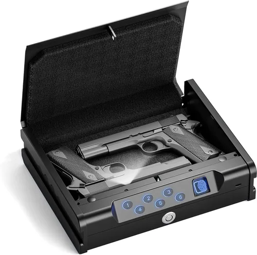 Caja fuerte para armas, caja fuerte biométrica para pistolas, edición fácil, 3 maneras de acceso rápido con huella dactilar/teclado digital/llave,