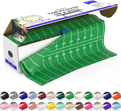 Miniatura 28 de Grandipity Rollo de mantel de plástico, 54 pulgadas x 100 pies, manteles de plástico verde para fiestas, desechables con caja de corte, mantel