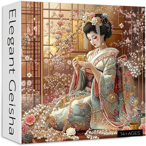 PICKFORU Elegantes rompecabezas de geisha para adultos de 1000 piezas, rompecabezas retro con kimono de flor de cerezo, rompecabezas de arte japonés
