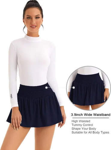 Miniatura 6 de SILKWORLD Faldas de tenis para mujer, falda pantalón de golf atlética de cintura alta con bolsillos, falda de entrenamiento activo