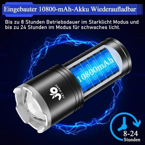 Miniatura 10 de JAY-PARK Linternas LED de alto lúmenes 100000, batería recargable integrada de 10800 mAh y pantalla de alimentación LCD, 5 modos de iluminación