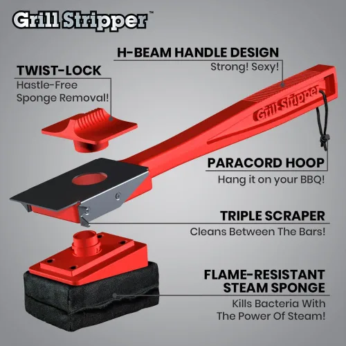 Miniatura 3 de GRILL STRIPPER Cepillo de parrilla sin cerdas para parrilla al aire libre – Cepillo de parrilla de vapor sin cerdas con rascador triple pendiente