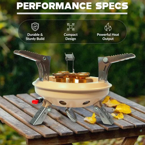 Miniatura 6 de Roamix Estufa de camping portátil multicombustible de 54,500 BTU - Quemador plegable a prueba de viento de 16,000 W con adaptador de recipiente