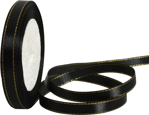 Miniatura 8 de TONIFUL Cinta de satén fina de 1 pulgada x 25 yardas con bordes dorados, cintas de tela de borde dorado para envolver regalos, boda, cumpleaños