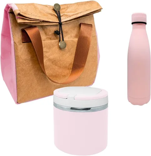Miniatura 2 de Nerthus FIH 1039 SET - Botella de doble pared de acero inoxidable rosa + funda para tarjeta rosa + bolsa térmica rosa
