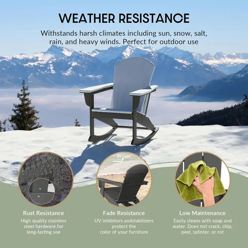 Miniatura 16 de WestinTrends Silla mecedora Malibu de poliéster para exterior/patio Adirondack, Negra