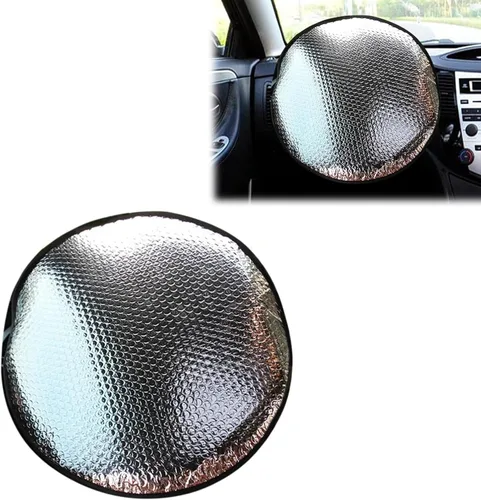 1 funda de película aluminizada para volante, parasol de tela de poliéster de 18.11 pulgadas, protección solar y escudo térmico, instalación sin