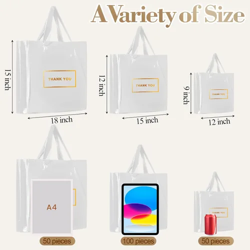 Miniatura 3 de Teling 200 piezas de bolsas de plástico de agradecimiento, bolsas de mercancía a granel para bodas y negocios, 9 x 12 pulg, 12 x 15 pulg, 15 x 18