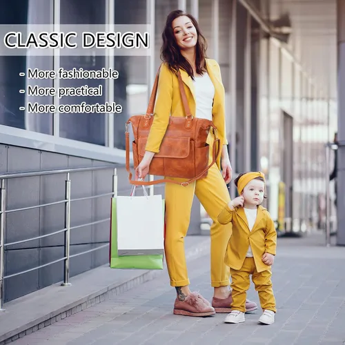 Miniatura 2 de Bolsa de pañales de cuero a la moda con 13 bolsillos para mamá papá, bolsa grande de viaje para bebés para niños y niñas con 3 bolsillos aislados