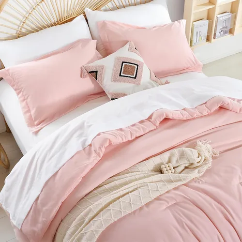 Miniatura 2 de weigelia Juego de edredón tamaño King de 7 piezas, juego de edredón rosa rubor, suave y esponjoso, cama en una bolsa King, juego de ropa de cama