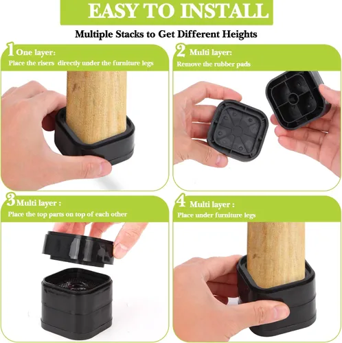 Miniatura 7 de Paquete de 12 elevadores de muebles de 1, 2 o 3 pulgadas, elevadores de cama ajustables resistentes para mesa, escritorio, sofá, silla, gabinete