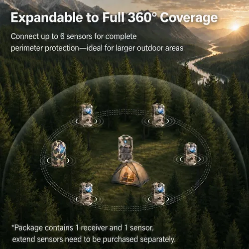 Miniatura 6 de Alarma de seguridad de radar de campamento, alarma perimetral inalámbrica, alarma de activación con sensor de movimiento recargable, rango de 1/2