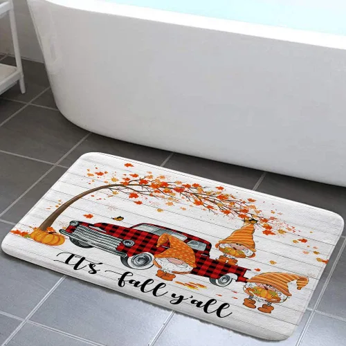 Miniatura 4 de NYMB Alfombras de baño divertidas de gnomo para baño, diseño de hojas de arce otoñal, búfalo, cuadros rústicos, alfombra de baño de madera gris