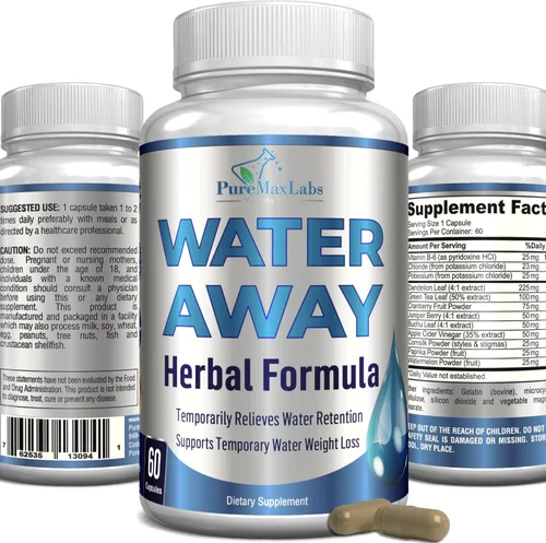 Water Away - Diurético de hierbas suaves – Pastillas de agua diuréticas naturales – Alivia la hinchazón, reduce el exceso de peso del agua con hoja