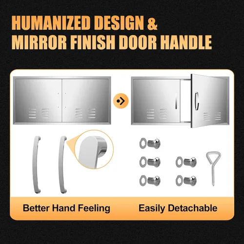 Miniatura 4 de Puertas de cocina para exteriores, 42 pulgadas de ancho x 21 pulgadas de alto, puerta de acceso para barbacoa de acero inoxidable con rejillas