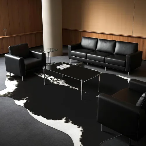 Miniatura 4 de BENRON Alfombra Premium de Piel de Vaca Negro, Alfombras de Piel de Vaca Sintética para Sala de Estar Dormitorio Decoración del Hogar Occidental