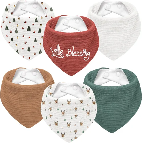 Miniatura 17 de Susurration Baberos de muselina para bebé, paquete de 6 baberos tipo bandana ajustables y suaves en forma triangular para bebés unisex, niñas y niños