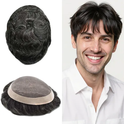Miniatura 17 de Toupee - Sistema de reemplazo de cabello fino y duradero para hombre, piezas de cabello 100% humano para hombres, revestimiento de poliéster, unidad
