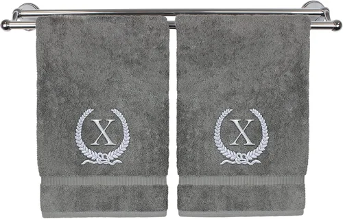 Miniatura 109 de Toalla de mano con monograma, regalo personalizado, 16 x 30 pulgadas, diseño de corona dorada bordada con letra blanca en toalla negra, extra