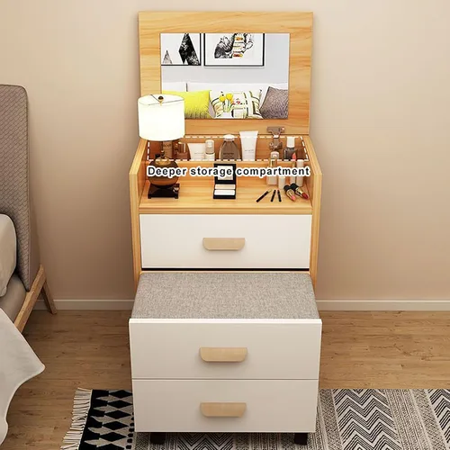 Miniatura 3 de Tocador de diseño integrado, mesa de maquillaje con espejo de maquillaje reversible de alta definición, escritorio de maquillaje con cajones