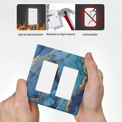 Miniatura 6 de Placa de pared doble basculante de mármol azul, cubierta decorativa de interruptor de luz de 2 cuadras, moderna acuarela degradada, arte de tinta