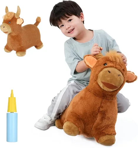 Miniatura 17 de INPANY Juguetes Saltarines de Vaca Animales de Granja para Regalos de Niña de 2 Años, Caballo Saltarín Inflable de Peluche para Niños, Montable Toro