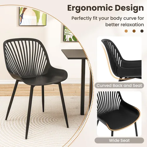 Miniatura 8 de Giantex Juego de 4 sillas de comedor negras, sillas de cocina modernas con patas de metal, respaldo recortado, asiento curvo, sillas decorativas sin