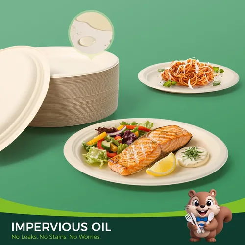 Miniatura 8 de Platos de papel ovalados 100% compostables de 12 pulgadas, paquete de 125 platos desechables grandes y resistentes para barbacoas, fiestas, pícnic